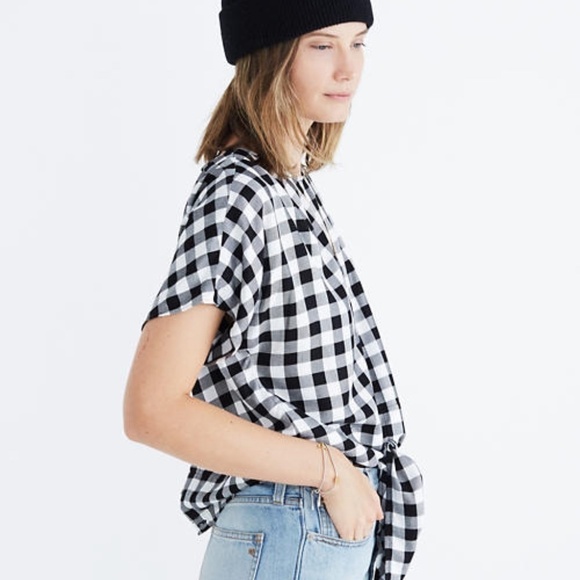 Madewell Button-Back Tie Tee in Buffalo Check Small - Picture 3 of 8